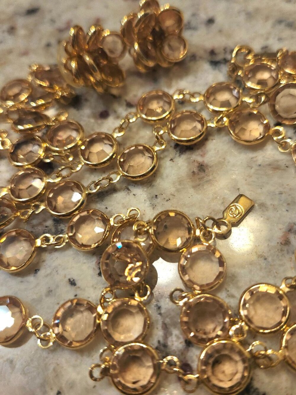 Swarovski Necklace Bracelet EarrIngs Lt Yellow Bezel Crystal Set 34"